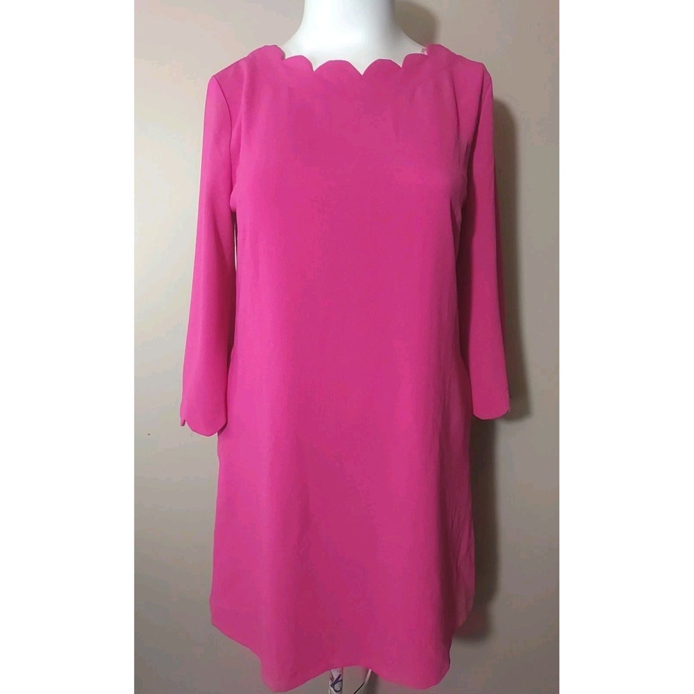 mittoshop Women Coral Pink Scallop Neckline 3/4 Sleeve Pockets dress Size Large